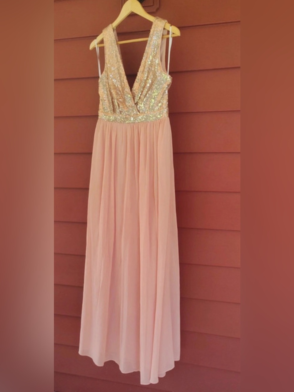 Lulu's Blush Pink Sequin Bodice Maxi Covktail Party Gormal WEAR wedding Dress L